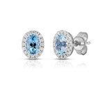Aretes de Aquamarina con diamantes 0.19ctw, Oro Blanco 14K