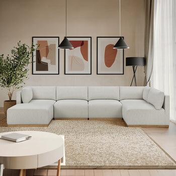 Henredon, Sofá Seccional Modular de Tela de 6 piezas con Otomano