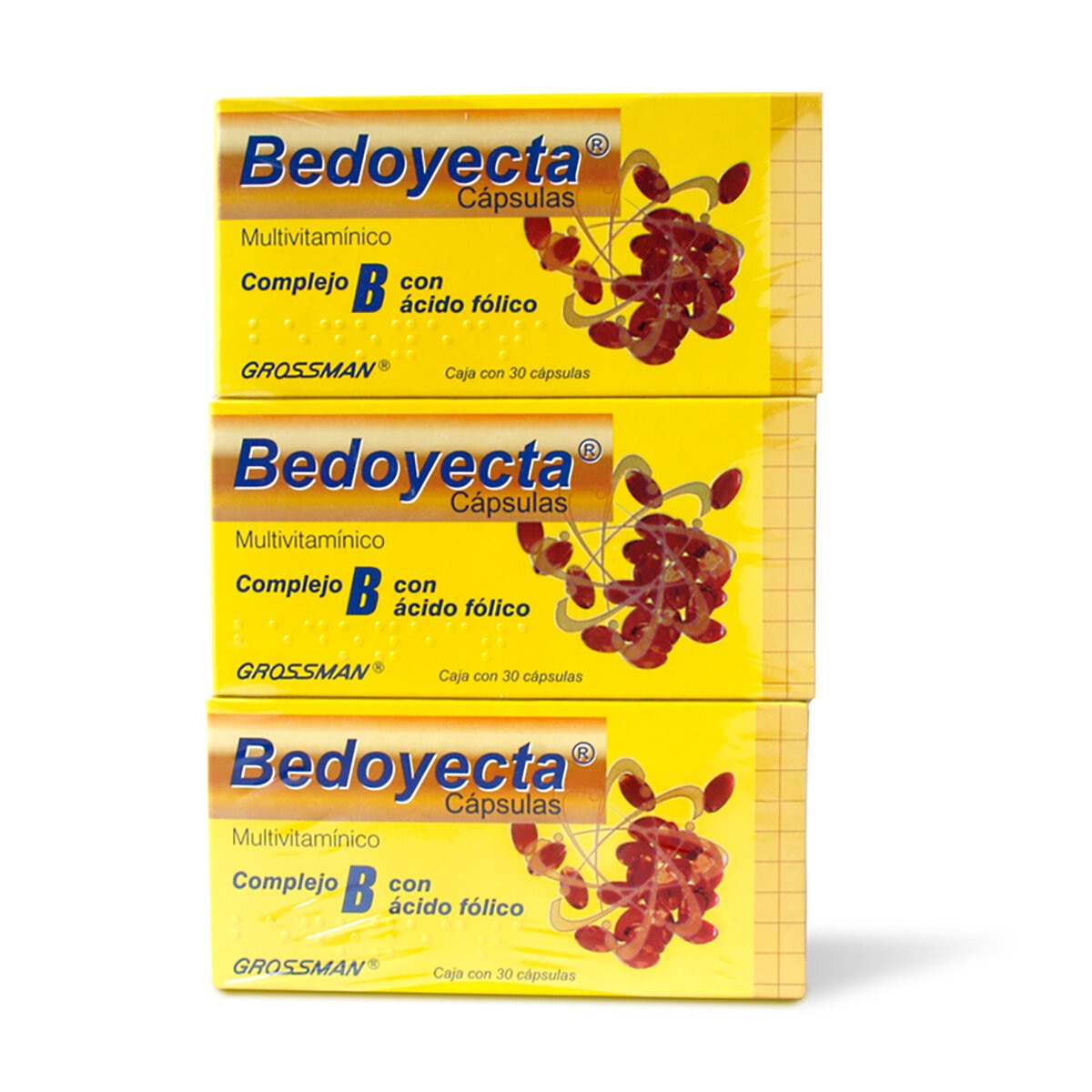 Bedoyecta Complejo B, Ácido Fólico, Vitamina C y Rutina Paquete con 3 Cajas de 30 cápsulas c/u