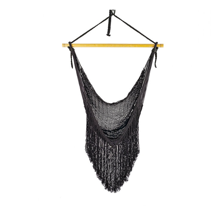 Arte Mayab, Hamaca Estilo Columpio Tejido, de Algodón, Color Negro, para una Persona