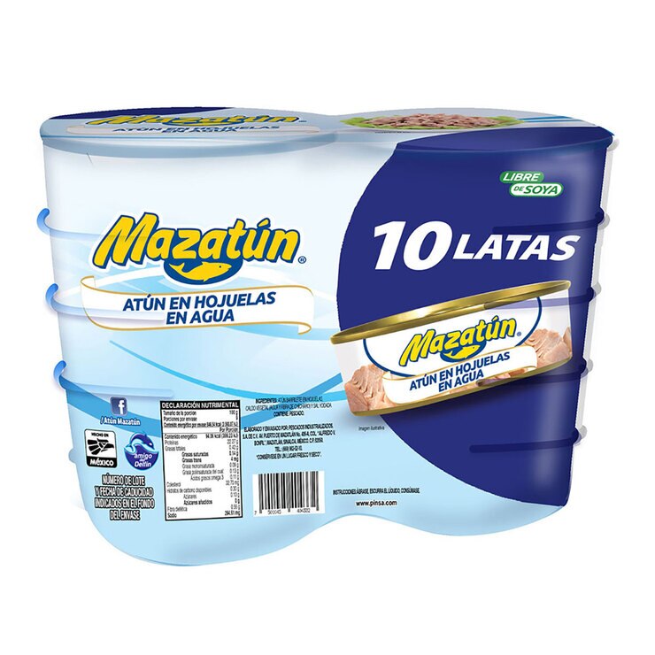 Mazatún Atún en Agua sin soya 10 pzas de 130 g