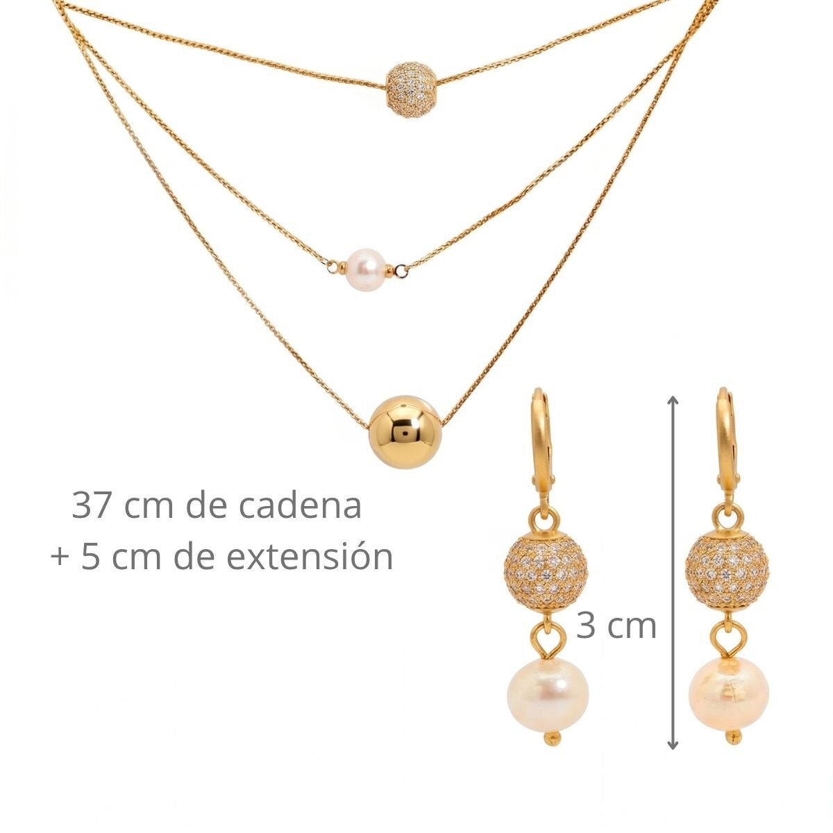 Ablime, Juego Dorado de Collar con 3 cadenas y Aretes Ablime, Juego Dorado de Collar con 3 cadenas y Aretes