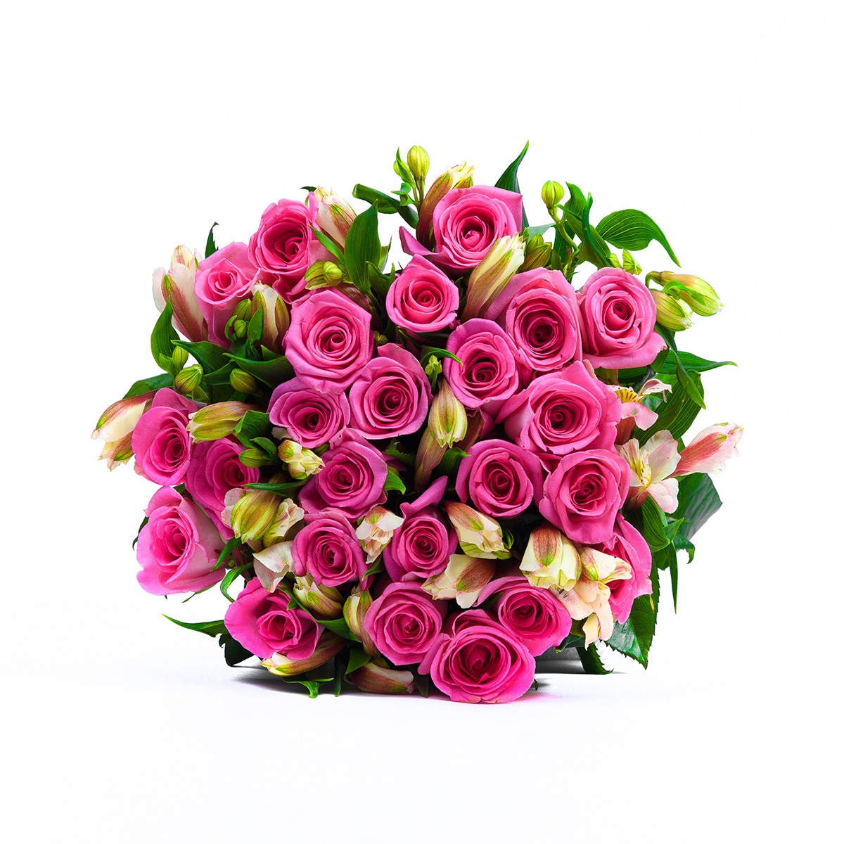 Bouquet 24 rosas con 10 alstromelias color rosa