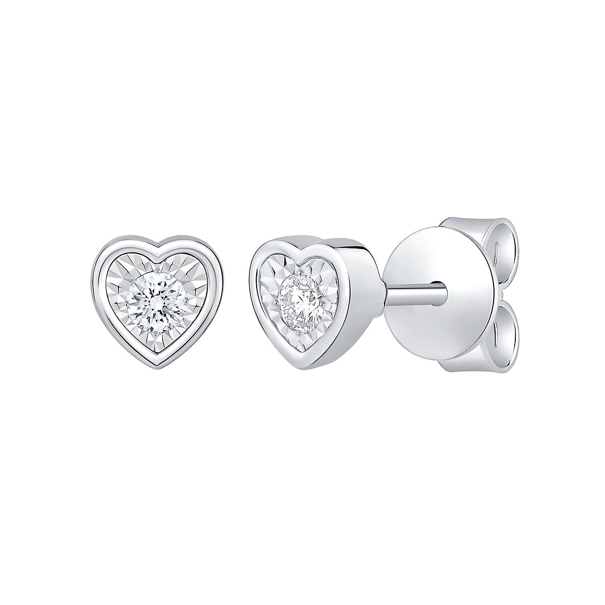 Aretes de Corazon de Diamantes 0.10ctw, Oro Blanco 14K