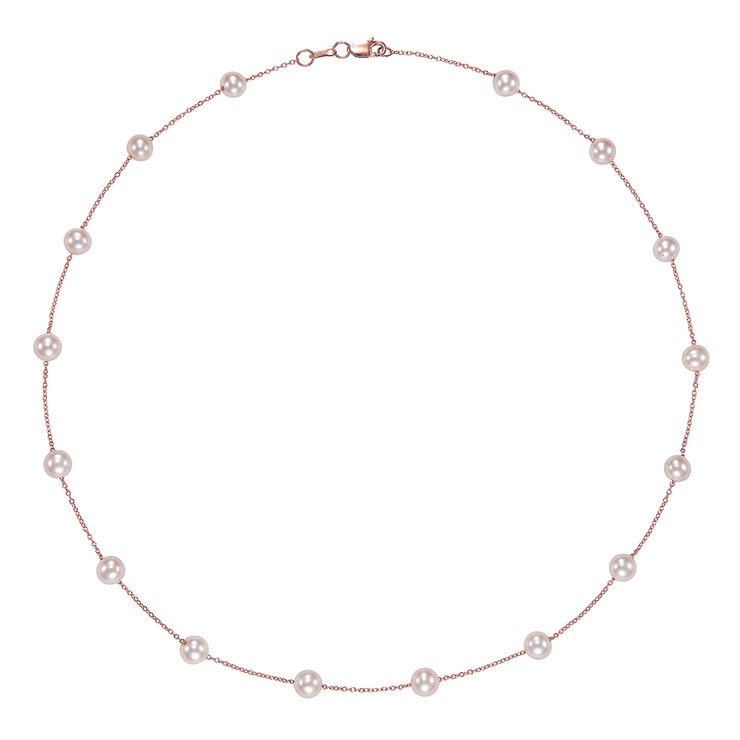 Collar de Perla Cultivada Agua Dulce, 43.18cm, Oro Rosa de 14K