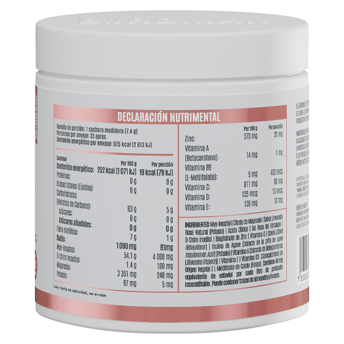 Birdman H Balance Inositol, Magnesio, L-Metilfolato en Polvo Sabor Limonada Rosa 244 gr Birdman H Balance Inositol, Magnesio, L-Metilfolato en Polvo Sabor Limonada Rosa 244 gr