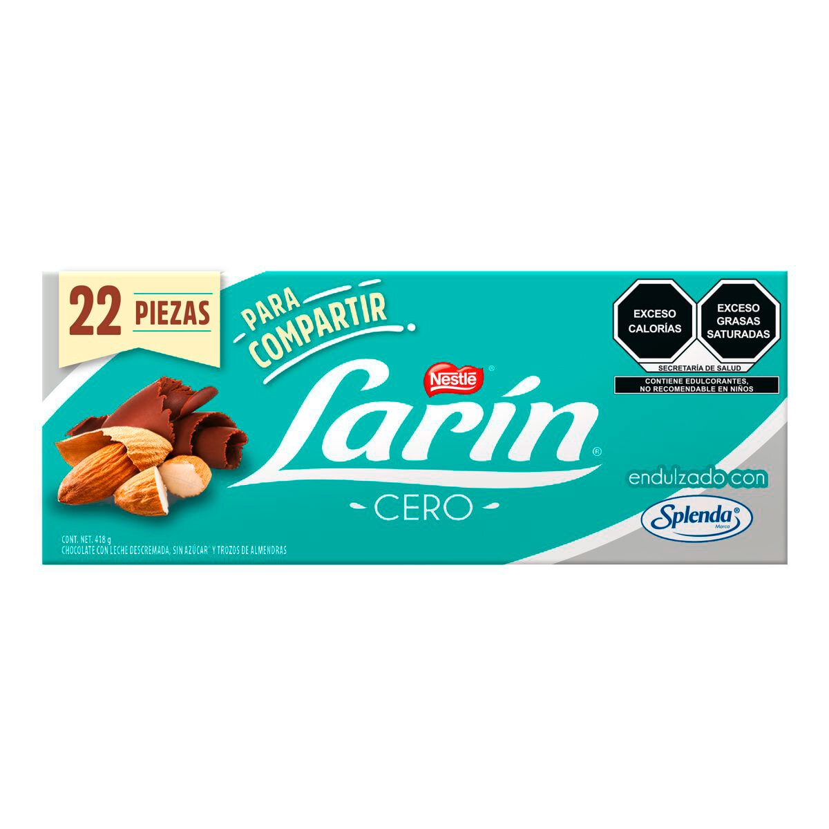 Larín Cero Chocolate sin Azucar con Almendras 22 pzas de