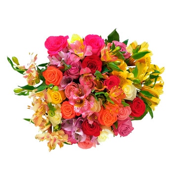 Chiltepec, Bouquet de Rosas y Alstromelias Multicolor