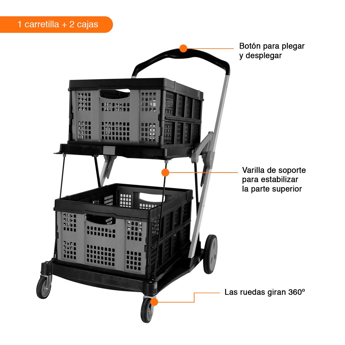 AG Box, Carro de Compras Plegable con Canastas