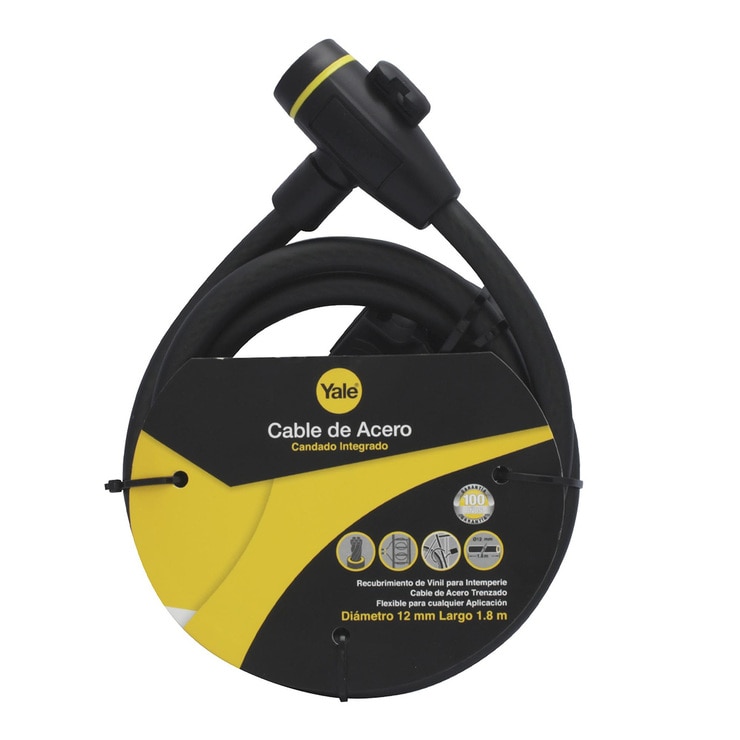 Yale, Cable de Acero con Candado y Llaves 12x1800 mm