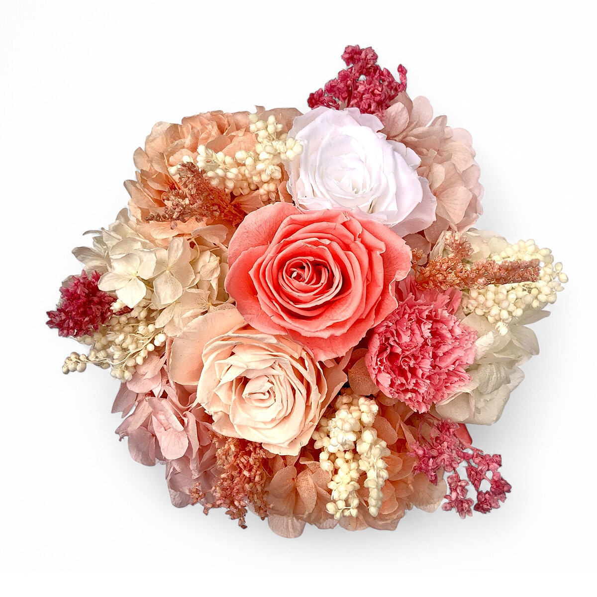 Mina'an Flor Eterna, Bouquet Mix Durazno, Caja Blanca, Duración 6 Meses
