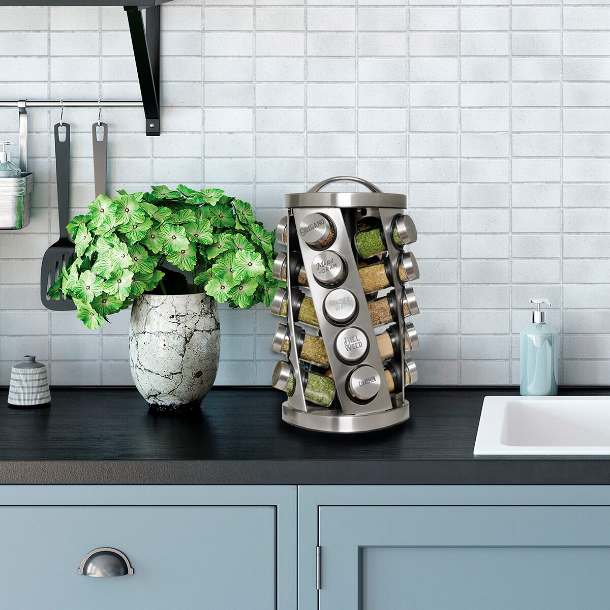 Kamenstein Especiero Giratorio de Acero Inoxidable con 20 Frascos y Especias