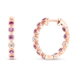 Aretes de Zafiro Rosa y Diamantes 0.08ctw, Oro Rosa de 14K