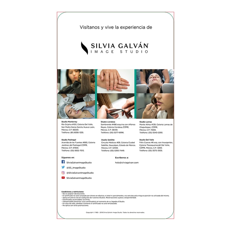 Silvia Galvan Image Studio, 4 certificados de $500