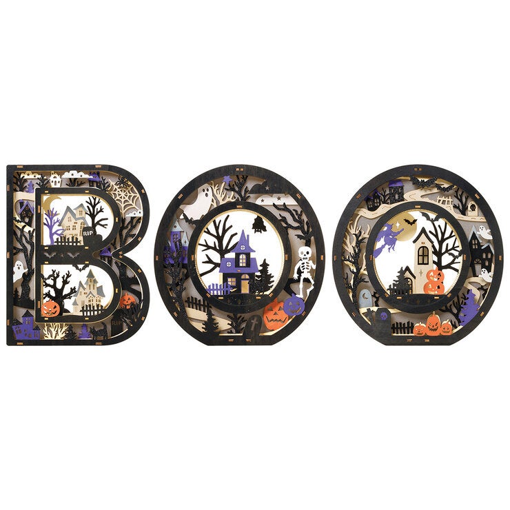 Letras de Madera para Halloween Iluminadas, Modelo BOO Letras de Madera para Halloween Iluminadas, Modelo BOO