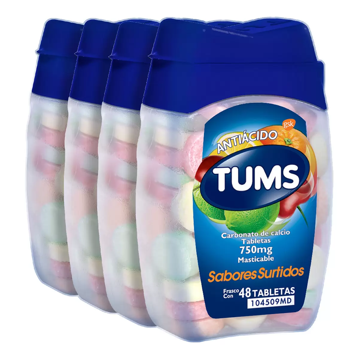 Tums Carbonato de Calcio 750mg Tabletas Masticables 4 pzas de 48