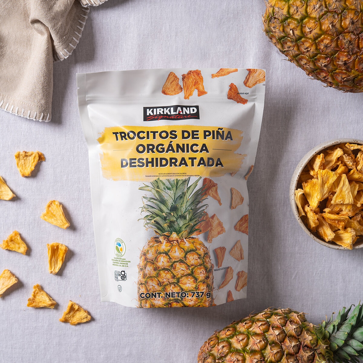 Kirkland Signature Trocitos de Piña Orgánica Deshidratada