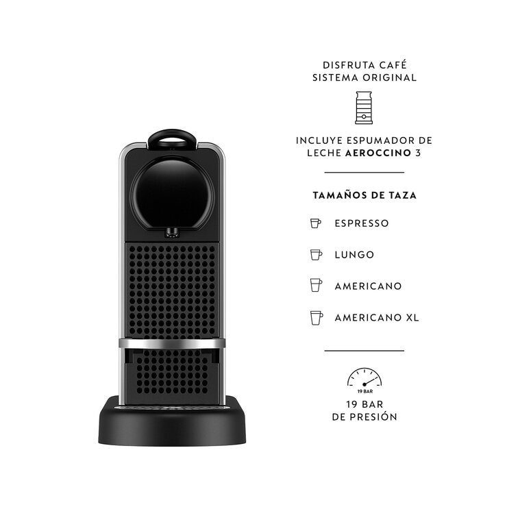 Nespresso, Cafetera Citiz Platinum con Aeroccino 3, incluye 20 cápsulas de regalo