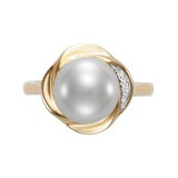 Anillo de Perla Cultivada con Diamantes 0.015ctw, Oro Amarillo de 14K