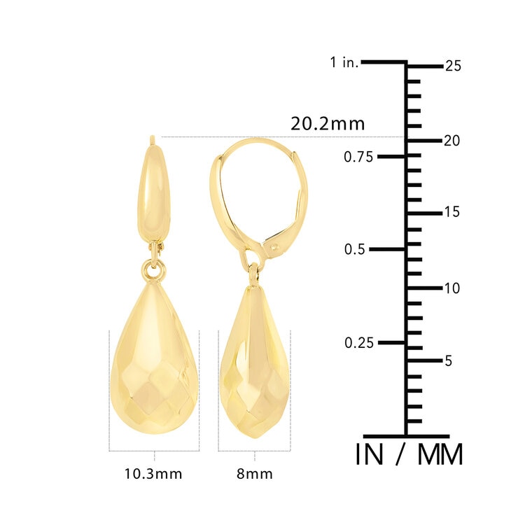 Aretes de Gota de Agua, Oro Amarillo 14K