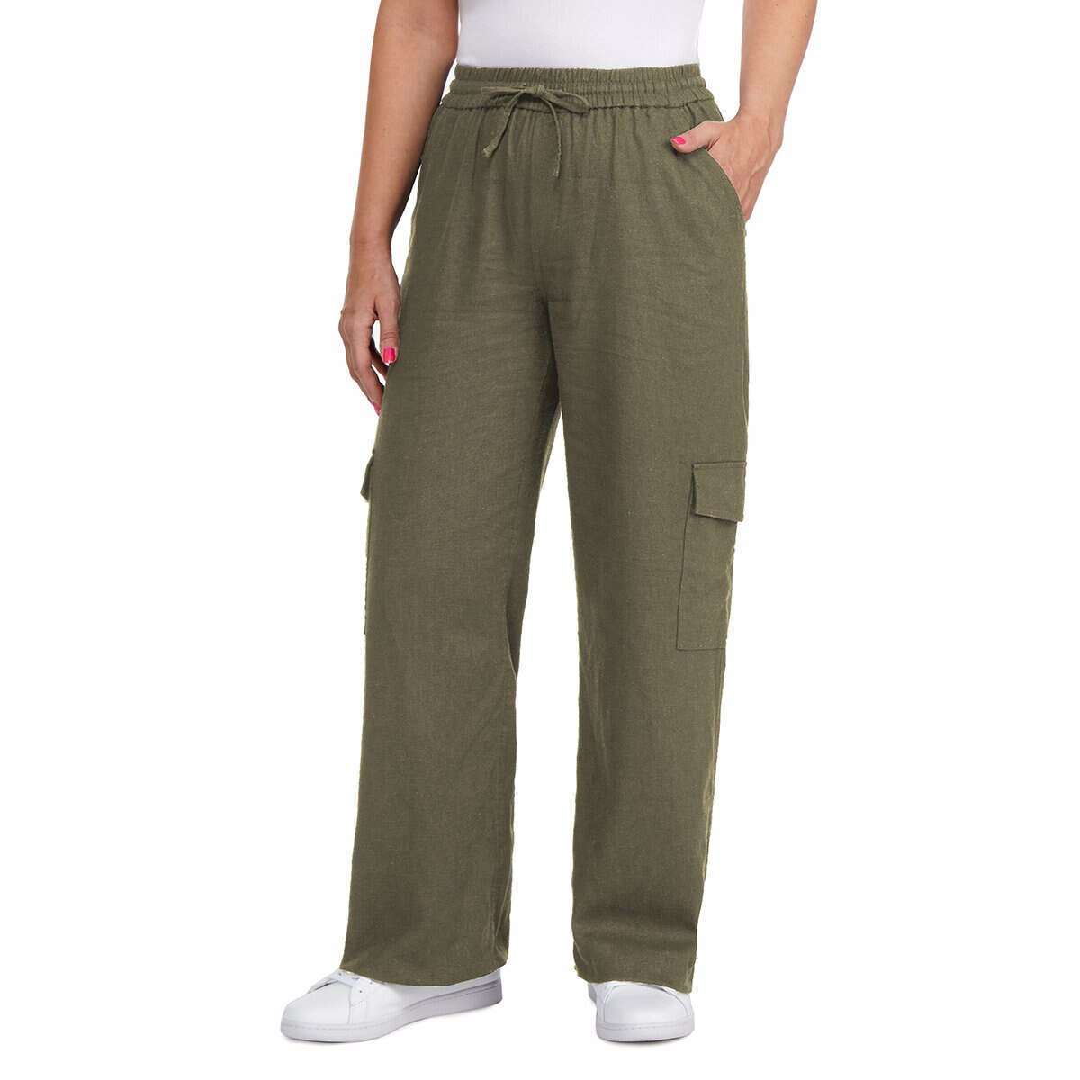 Chalc Industry Pantalones de Lino para Dama verde extra grande
