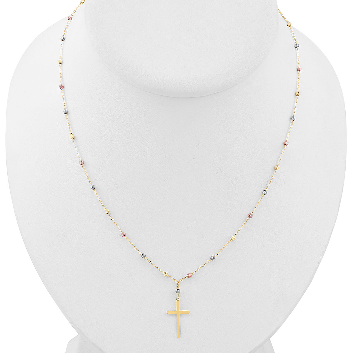 Collar, Cruz y Cadena de Tres Oros de 14K