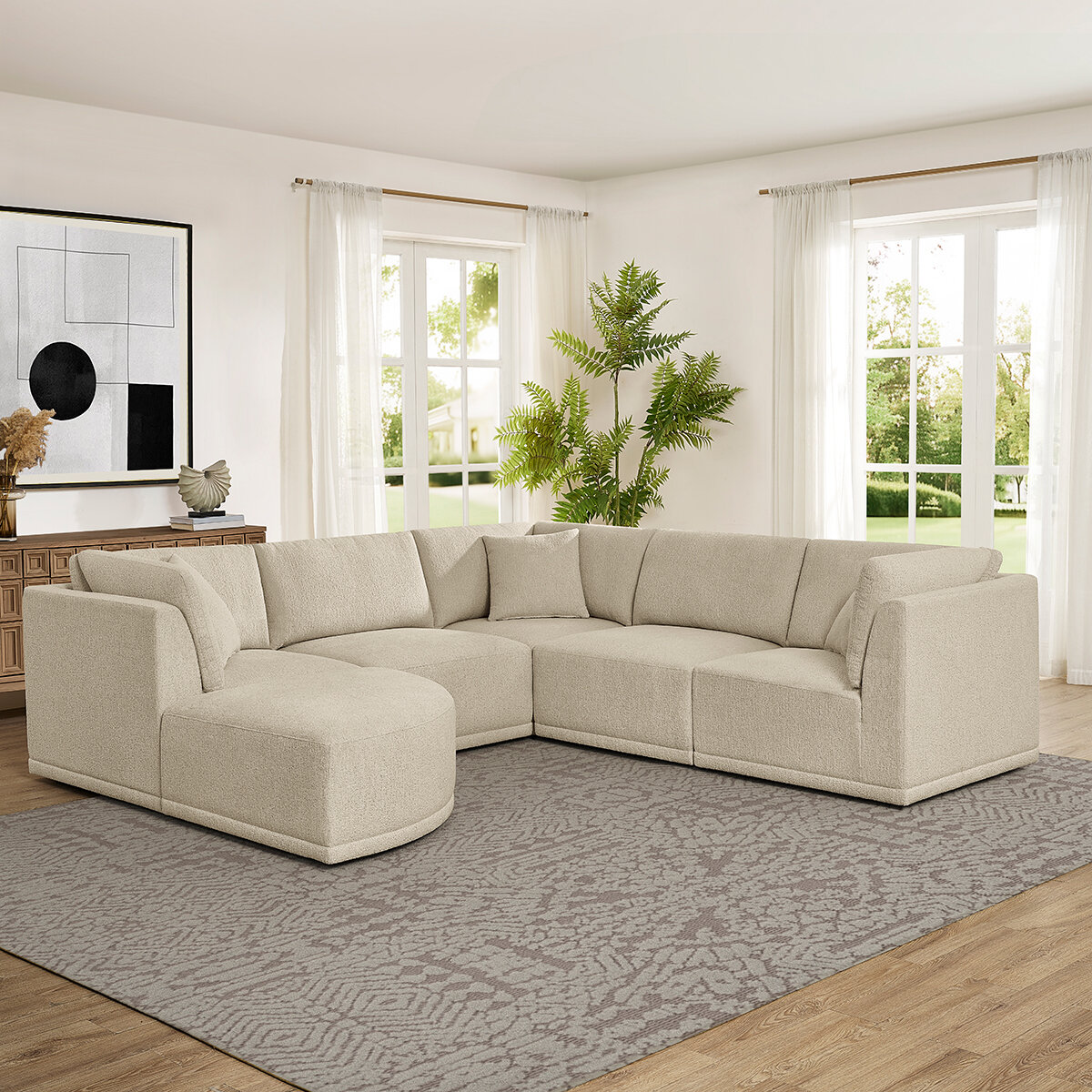 Thomasville, Seccional Modular de Tela de 6 piezas con Otomano Curvado