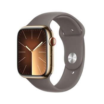 Apple Watch S9 (GPS+Cellular) Caja de acero inoxidable oro 45mm con correa deportiva arcilla