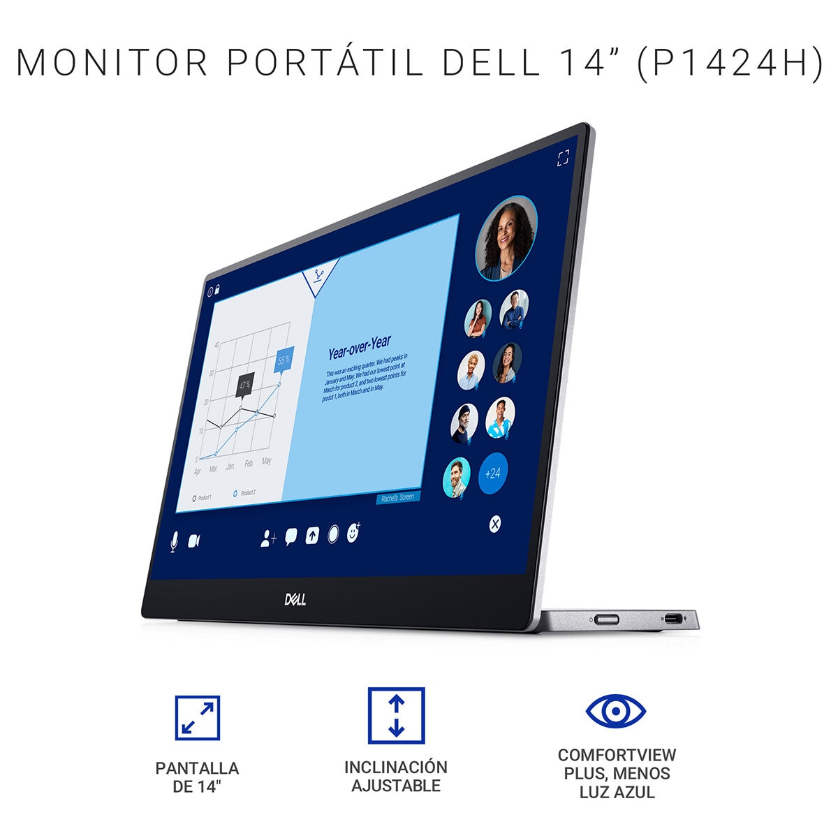 DELL Monitor Portátil 14" Full HD P1424H