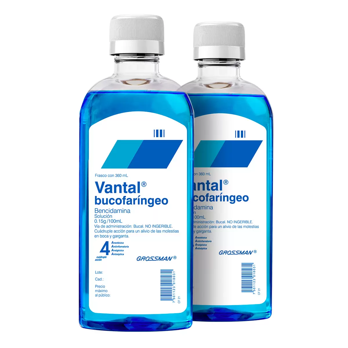 Vantal Bucofaríngeo, Bencidamina 2 Frascos de 360mL c/u 