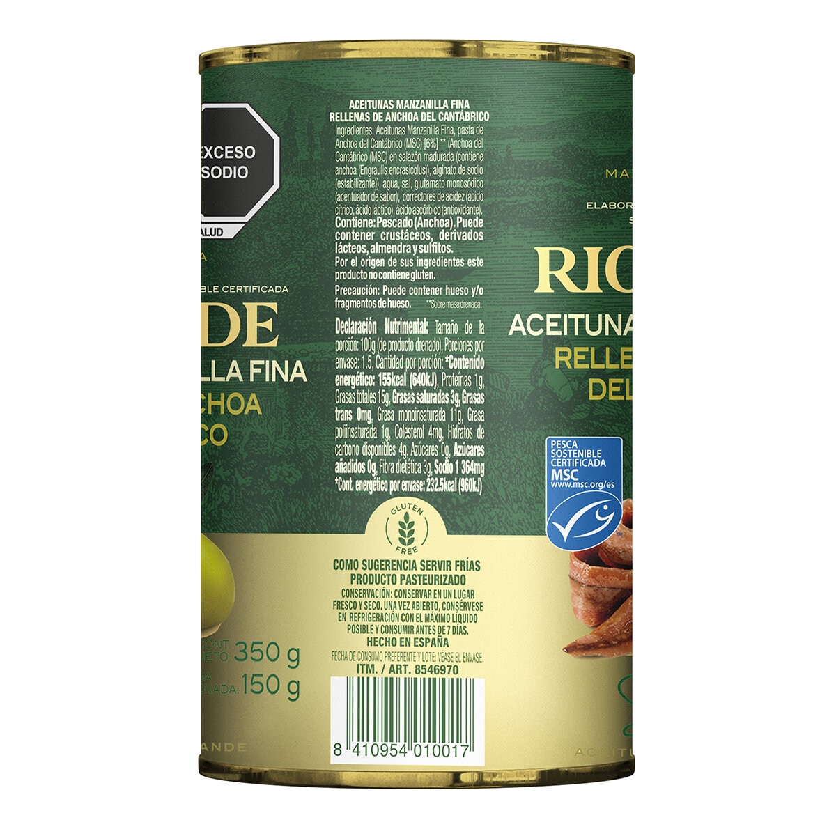 Rioverde Aceitunas Rellenas de Anchoa del Cantábrico 6 pzs de 350 g