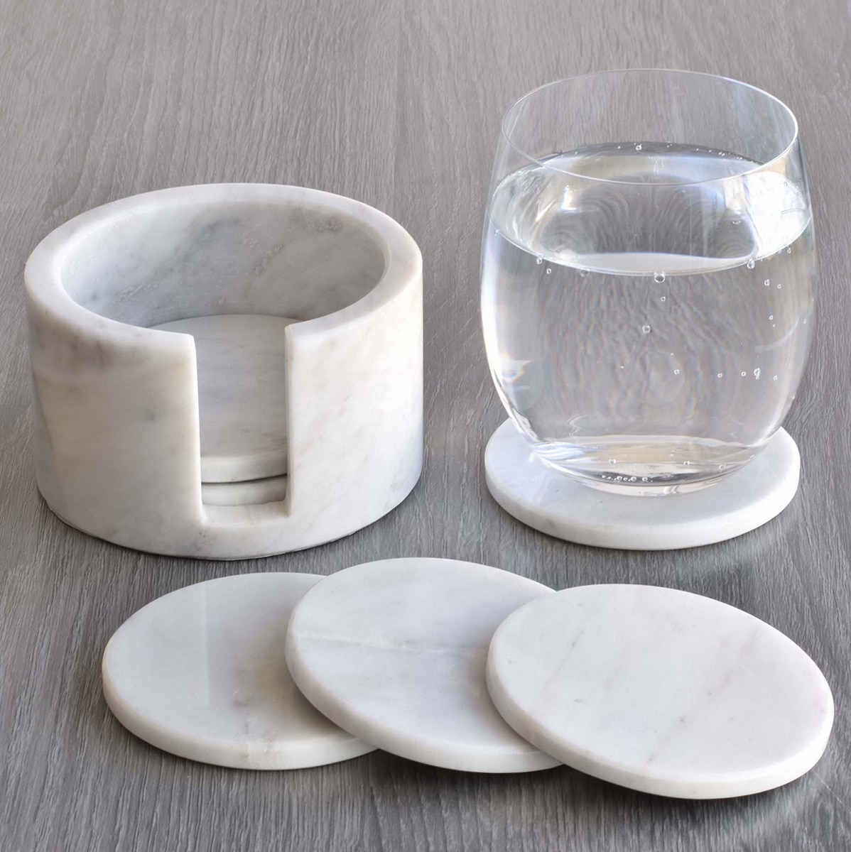 8 Juegos de Posavasos absorbentes de mármol de cerámica con Soporte de Metal Newk Posavasos para Bebidas 4 Pulgadas y 8 Citas Divertidas Diferentes 