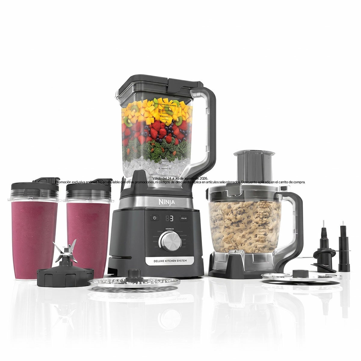 Ninja Deluxe, Sistema de Cocina con Jarra de 2.6 L, Procesador de 9 Tazas, 2 Discos de Rebanado/triturado, 2 Vasos de 700 ml