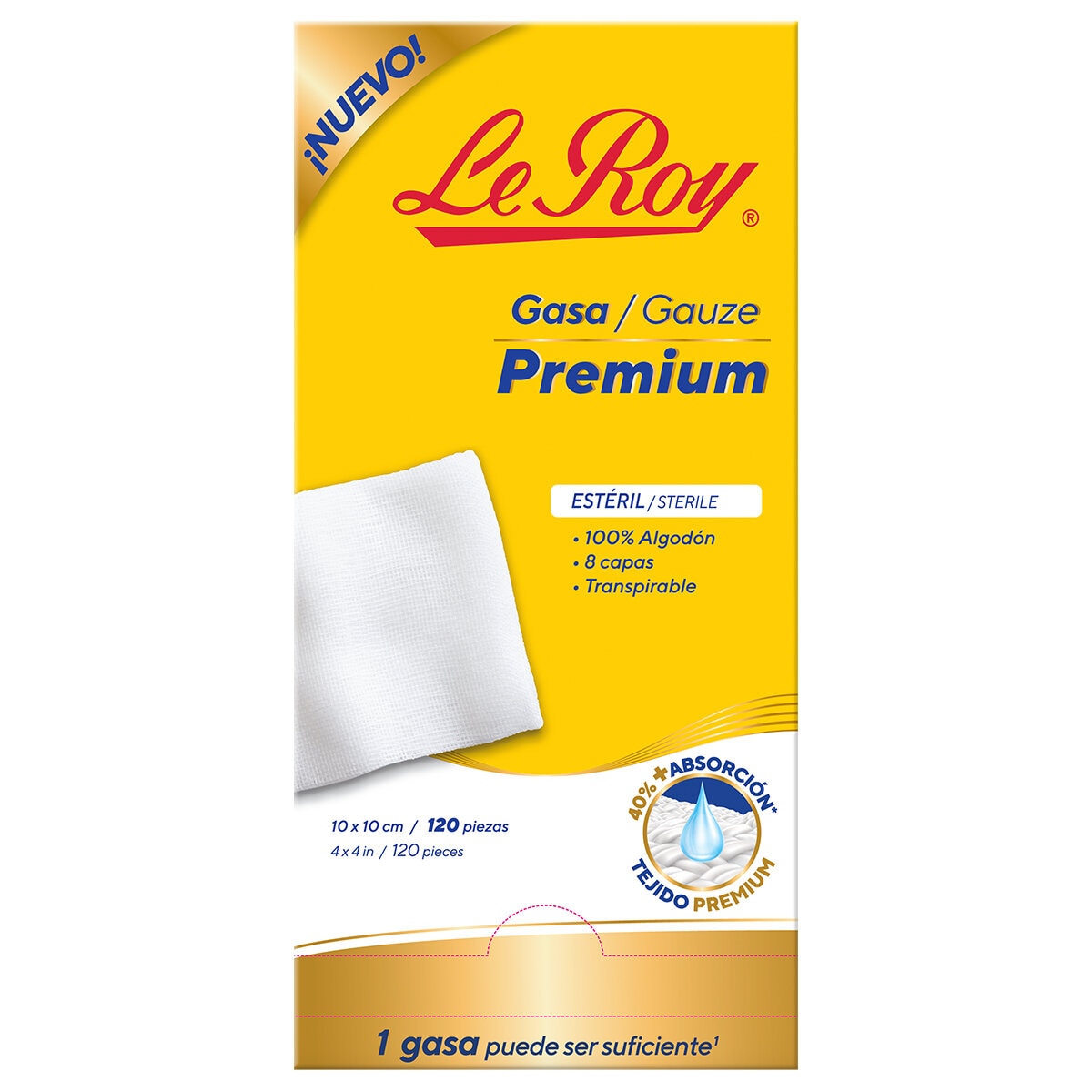 Le Roy Gasa Estéril Premium 120 Piezas