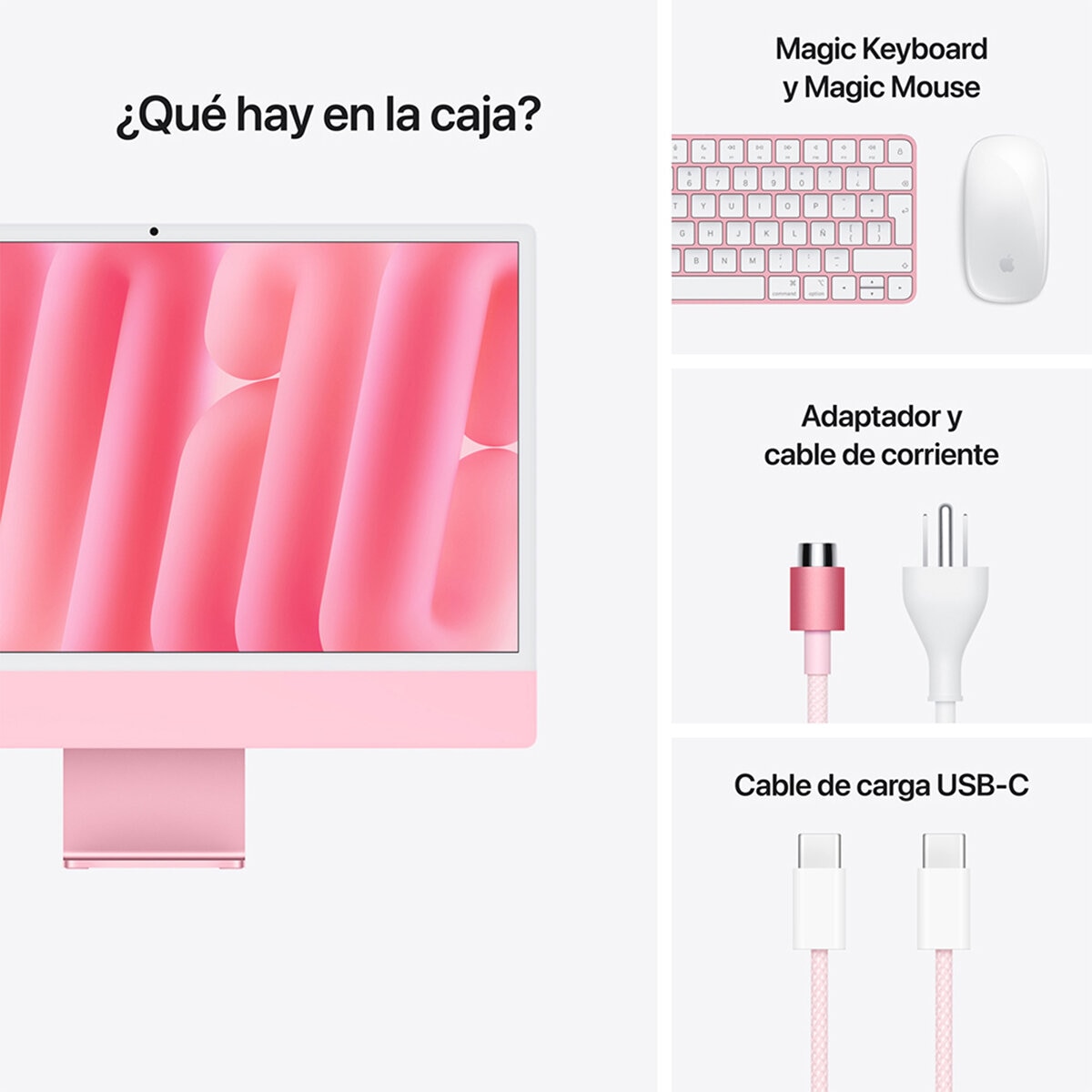Apple iMac 24" 256GB 4.5K Chip M4 Rosa CPU de 8 núcleos GPU de 8 núcleos Memoria unificada de 16GB.
