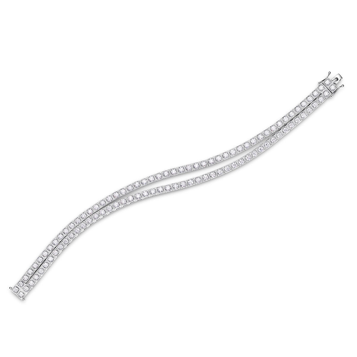 6.40ctw, Brazalete Doble de Diamantes, 19.05cm, Corte Redondo Brillante, Oro Blanco de 14kt