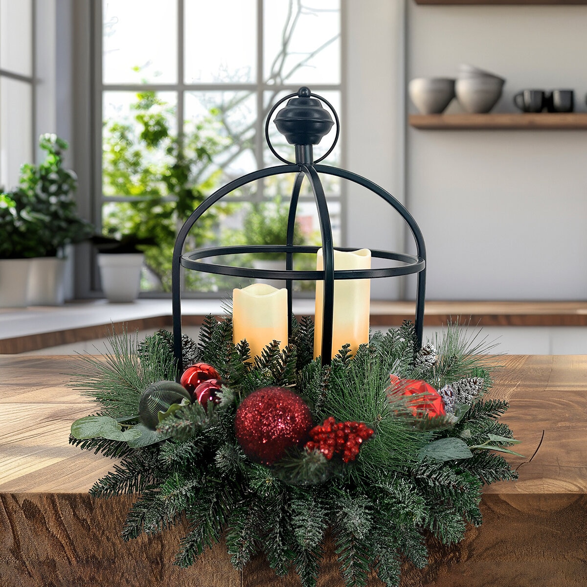 24" Centro de Mesa Navideño con Luces LED, Rojo