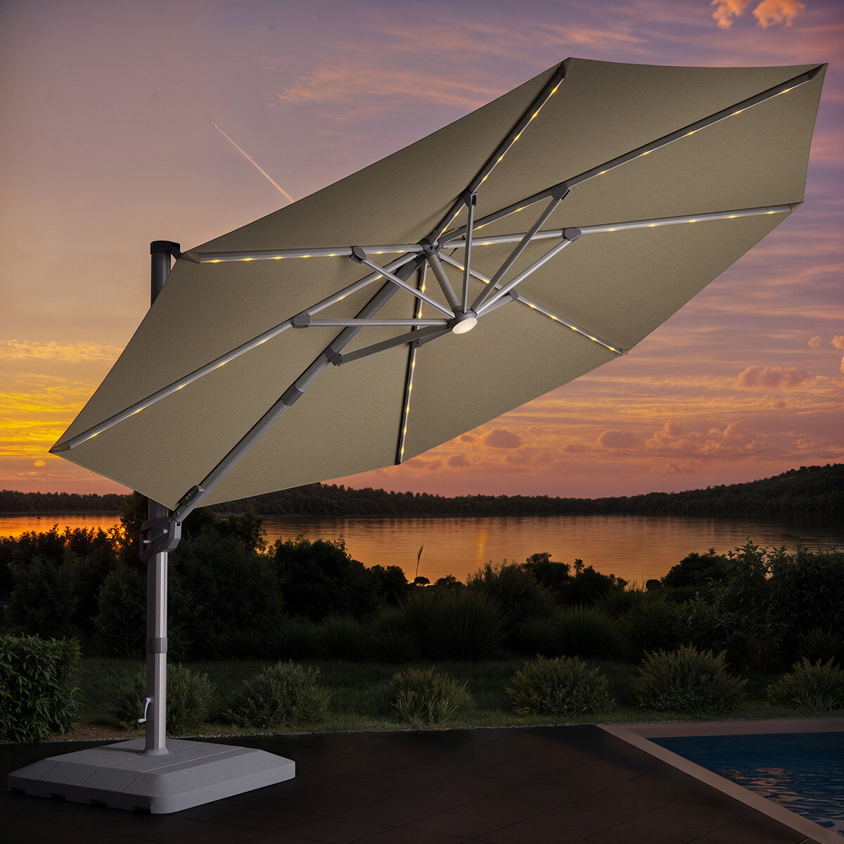Seasons Sentry, Sombrilla Redonda de 4m con Luz Solar Led