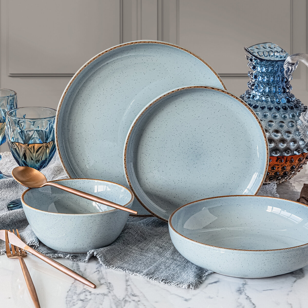 Over & Back Juego de Vajilla de 16 piezas, Azul