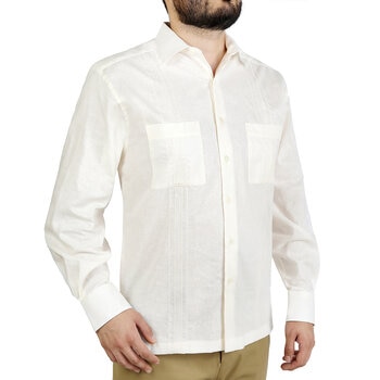 UxmalM by Manchester Guayabera de Lino y Algodón para Caballero, Color Hueso