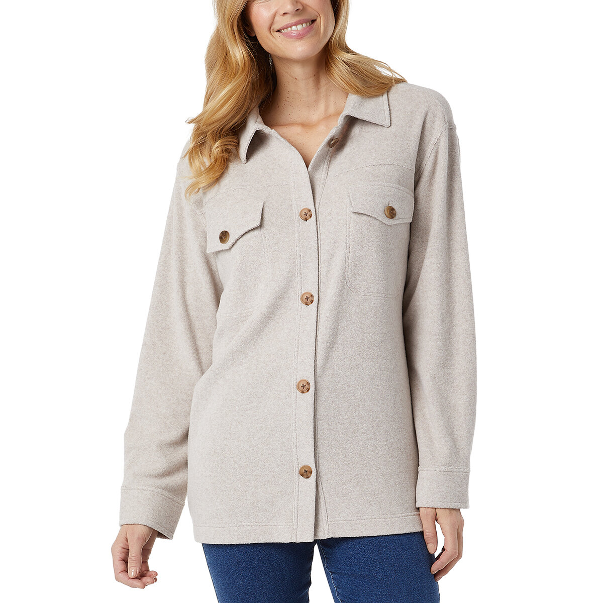 32 Degrees Heat Sobre camisa para Dama Café Mediana