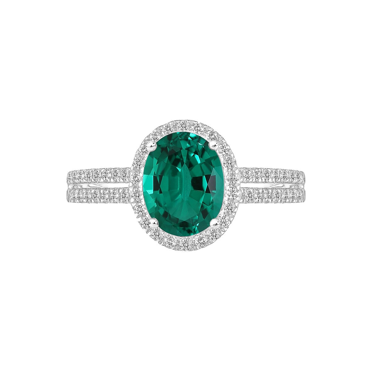 Anillo de Esmeralda Creada con Diamantes, 0.33ctw, Oro Blanco 14K