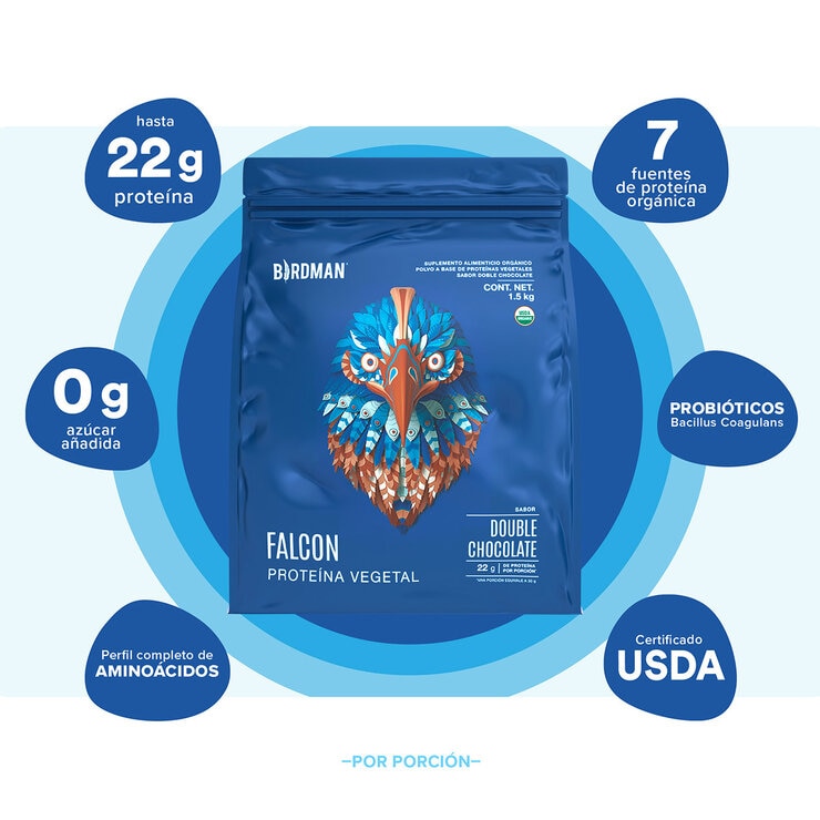 Birdman Falcon Proteína Vegetal Orgánica Sabor Doble Chocolate 1.5 kg