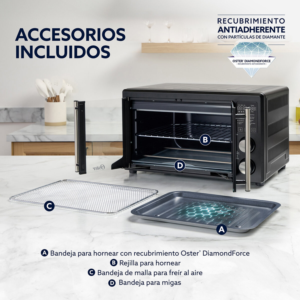 Oster, Horno con Freidora de Aire 42 Litros con Recubrimiento DiamondForce
