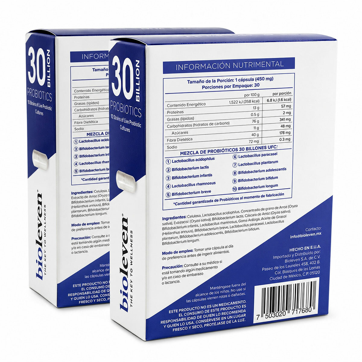 Bioleven Probióticos 30 Billones 2 Cajas de 30 Cápsulas c/u Bioleven Probióticos 30 Billones 2 Cajas de 30 Cápsulas c/u