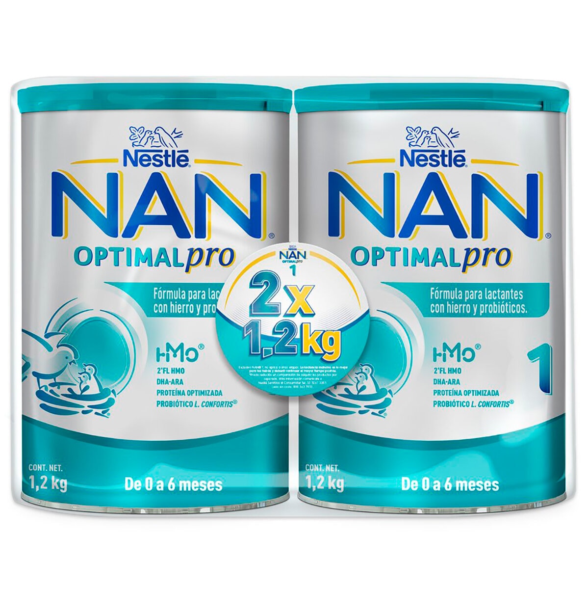 Nestle NAN Optipro 1, fórmula para bebé (2 latas de 1.2 kg c/u)