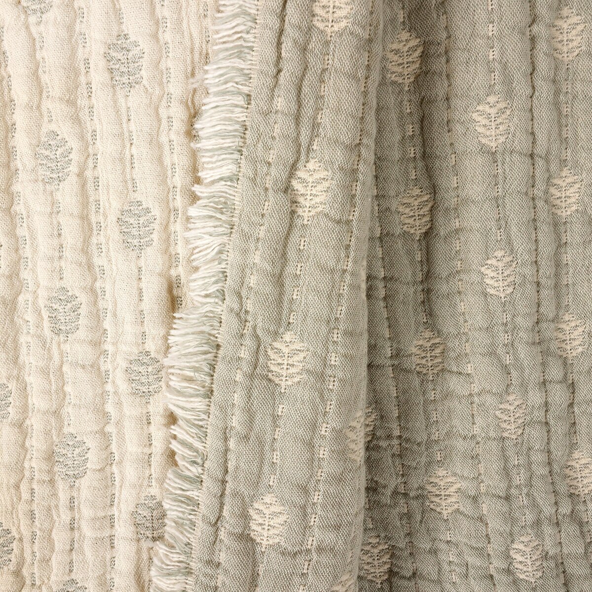 Life Comfort, Frazada Reversible de Algodón, Hojas Verde/ Blanco