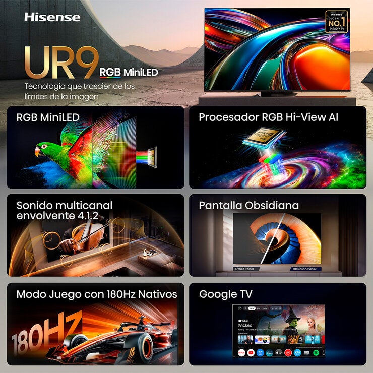 Hisense Pantalla 85" RGB Miniled 4K Smart TV 85UR9SG