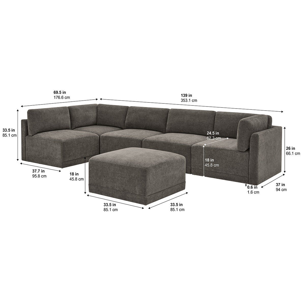 Thomasville, Fallon, Seccional Modular de Tela de 6 piezas con Otomano