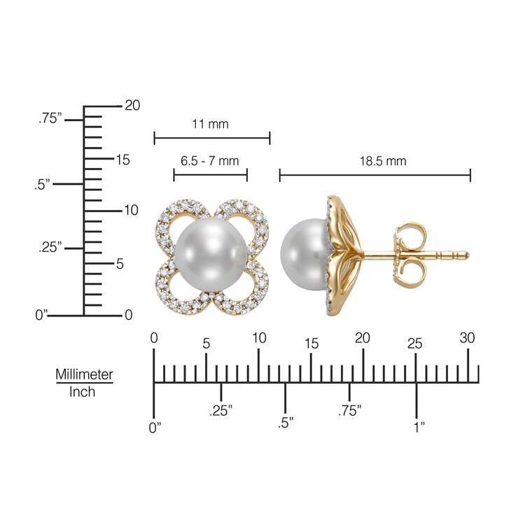 Aretes de Perlas Cultivadas y Diamantes 0.20ctw, , Oro Blanco de 14kt